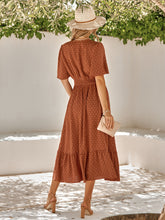 Women's dress summer new V-neck ruffle sleeves solid color
